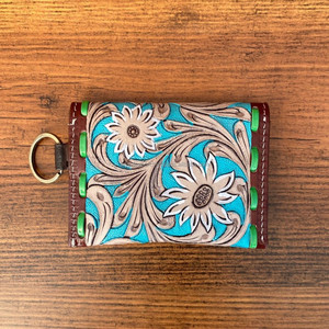 Mini llavero de cuero mecanizado a mano para mujer occidental, monedero minimalista de cuero genuino, Floral bolsa pequeña, las carteras más prácticas - Product Image 5