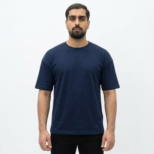 <b>Men's</b> Regular Fit Short Sleeve Solid <b>Navy</b> <b>Blue</b> Cotton Jersey <b>T</b>-<b>Shirt</b> O-Neck Casual Streetwear Breathable 220g - Product Image 1