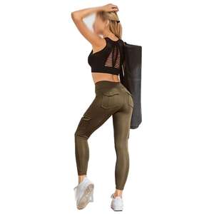 Leggings pour femmes à taille haute, effet push-up, longueur cheville, imprimés, avec poches, extensibles dans quatre directions, en Spandex/Nylon, taille élastique, coupe ajustée pour filles - Product Image 6