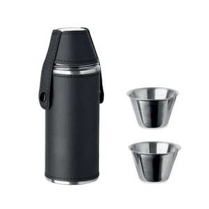 Rustic Leather Encased Pocket Canteen Set Four Matching Metal Cups Six Ounce Leak Proof Design <b>For</b> <b>Hunter</b> <b>Gifting</b> - Product Image 2