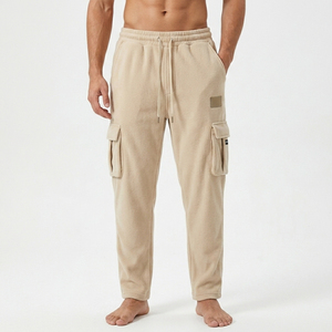 Custom Logo Streetwear Cargo Pants Men Baggy Fleece Sweatpants Heavy Fabric Multi Pocket Joggers Casual Warm Trackpants - Product Image 2