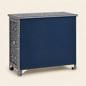 Meuble de rangement décoratif de luxe bleu marine fait main avec incrustation d'os et motif floral, fournisseur en gros Inde - Product Image 2