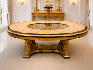 Ensemble de table à manger en bois massif sculpté à la main, 8 places, avec plateau tournant, design traditionnel, origine Inde - Product Image 3