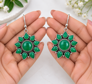 Envío Rápido, Pendientes de Plata Oxidada con Forma de Flor y Bisel de Ónix, para Mujer, Ideales para Fiestas, Regalo - Product Image 5