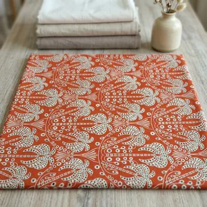Finest Embroidered Red Cotton Schiffli Eyelet Fabric with White Tropical Palm <b>Tree</b> Embroidery for Resort Wear and Cushion Covers - Product Image 6