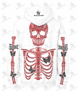 เสื้อฮู้ดผู้ชาย SALSTAR สีขาว สไตล์โกธิค ซิปหน้า ลายพิมพ์หัวกะโหลกและผีเสื้อ ทรงปกติ เสื้อสเวตเตอร์ถักสำหรับฤดูใบไม้ร่วง - Product Image 2