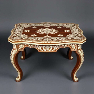 Mesa Artesanal con Incrustaciones de Hueso, Diseño Floral Moderno, Interiores Elegantes para el Hogar, Bautizo Elegante, Sala de Estar Ecológica - Product Image 1