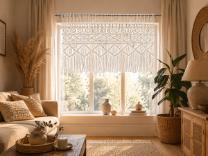 Tapiz de Macramé Bohemio, Decoración de Pared de Cuerda de Algodón con Flecos Geométricos, Lavable, para Sala de Estar, Dormitorio, Bodas y Cumpleaños - Product Image 5