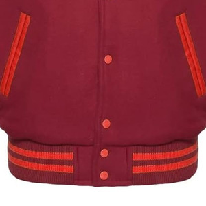 Chaqueta Varsity Marrón para Hombre con Mangas de Cuero PU Rojo, Logotipo M Bordado, Estilo Preppy, Cuello Camisero, Corte Regular - Product Image 5