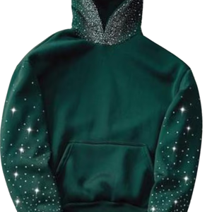 Sweat à capuche zippé pour homme, élégant et décontracté, respirant, 100% coton, rouge, orné de strass, coupe courte, idéal pour l'hiver - Product Image 1