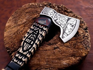 Hacha vikinga de acero al carbono de bosque salvaje multifunción forjada a mano de calidad de Venta caliente, hacha de caza hecha a mano con cubierta de cuero - Product Image 3