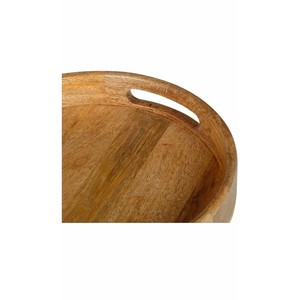 Plato Circular Rústico de Madera al por Mayor |   Bandeja de Servir Artesanal con Patrón Abstracto Color Miel Natural - Product Image 3