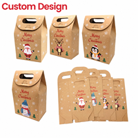 Sac cadeau en papier kraft personnalisé avec logo de Noël, poignée pliable, pour les fournitures de boutiques de cadeaux de Noël