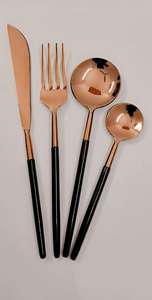 Ensemble de couverts en acier inoxydable avec manches en métal Dream Craft, finition polie miroir, pour steak, dessert, repas occidentaux, thé, dîner - Product Image 2