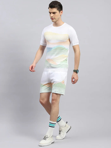 Conjunto de Camiseta y Pantalones Cortos Casuales de Verano para Hombre, Estampado Digital, Tejido de Algodón Transpirable, Diseño Abstracto Blanco - Product Image 5