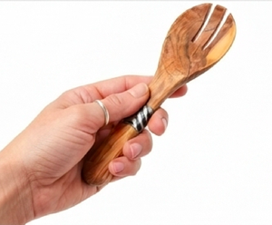 Ensemble cuillère et fourchette en bois naturel, design bohème, finition mate, double face, pour événements de restauration, camping et usage quotidien - Product Image 3
