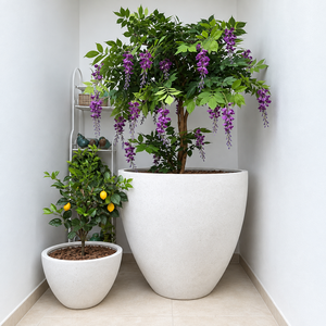 Grands pots à fleurs légers en fibre de verre, modernes et ronds, pour jardin extérieur, patio, décoration intérieure, en plusieurs tailles - Product Image 3
