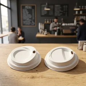 Couvre-tasse universel anti-fuite en bagasse de qualité alimentaire, blanc, 80 mm, écologique, biodégradable, jetable, pour café et thé chaud - Product Image 3