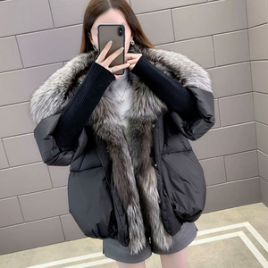 Manteau court en duvet de canard pour femme, style hiver, avec garniture en fourrure de renard, respirant, épais, doudoune matelassée, vente chaude - Product Image 1