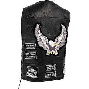 Chaleco de Motociclista de Cuero Genuino para Hombre con Laterales con Cordones y Parches Personalizados de Águila Rockera - Product Image 3