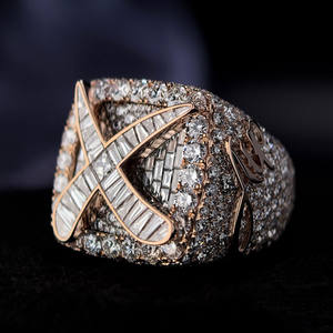 Anillo de compromiso y boda llamativo con moissanita de corte baguette y redondo, de plata de ley 925, joyería hip hop. - Product Image 1