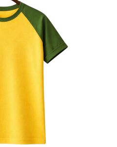 Men Raglan Jersey T Shirt Cotton Crew Neck Short Sleeve <b>Yellow</b> Green Two Tone Casual Summer Tee Plain Dyed Knit Custom Logo - Product Image 4