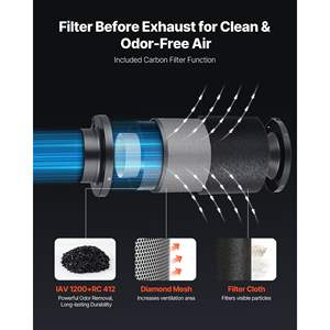 Ventilateur de gaine en ligne de 8 pouces avec contrôleur de vitesse, kit de filtration d'air de 180 CFM, filtre à charbon pour tentes de culture, système de ventilation hydroponique - Product Image 4