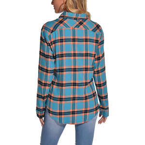 Chemise en flanelle décontractée à manches longues pour femme, coupe ajustée, unie, boutonnée, 100 % coton, manches larges, service OEM – Grande Vente - Product Image 2