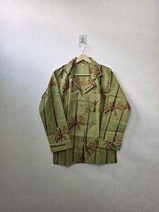 Handcrafted Elegant Luxury Tropical Palm Tree Print Cotton Pajama Set Breathable Olive Green Nightwear Spring Summer Autumn - Product Image 2