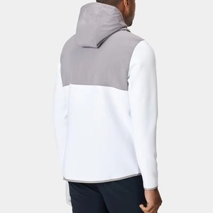 Men's Color Block Hooded Half <b>Zip</b> Sweatshirt Regular Fit Fleece Casual Autumn Wear Pocket Design <b>White</b> Gray - Product Image 2