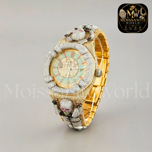 Reloj de Cuarzo para Hombre con Caja de Diamantes Tonneau de 41mm, Números Romanos Analógicos, Lujo Sencillo, Correa de Acero Inoxidable con Moissanita y Cierre Desplegable - Product Image 4