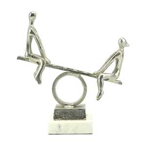 Contemporary Metal Figurine Sculpture Two Seated <b>Figures</b> On See Saw Handmade Artistic Tabletop Decor Living Room Home Decoration - Product Image 3