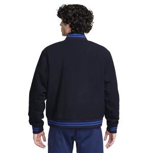 Black Waterproof Breathable Canvas Knitted Varsity <b>Jacket</b> Blue Trim <b>Men</b> Unisex <b>Baseball</b> Style Zipper Stand Collar Custom Logo - Product Image 2