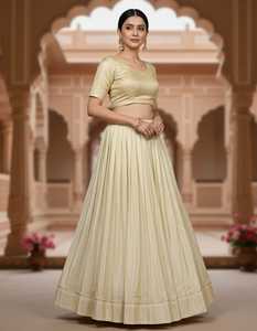 Lehenga Premium de Seda Lisa con Borde Dorado, Listo para Usar, Estilo Flare, Ropa Étnica Navratri para Mujer - Product Image 1