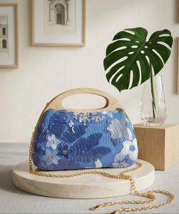 Blue Floral <b>Sequin</b> Evening <b>Bag</b> Chain Strap Clutch Purse Party Cocktail Handbag - Product Image 3