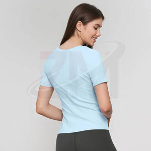 Nouvelle mode, prix de gros pour t-shirts femme à manches courtes, t-shirts confortables et extensibles, unis et teints, pour femmes, avec logo personnalisé - Product Image 2