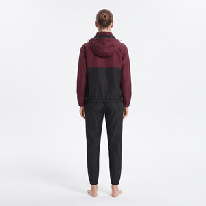 Best Quality Women's Nylon Quarter <b>Zip</b> <b>Hooded</b> Sweatshirt with Color Block Jogger Pants Regular Fit Sports Tracksuit Set - Product Image 2