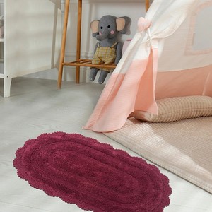 Tapis de bain ovale en coton 21x34 pouces, couleur unie, tricoté avec bordure au crochet, dos antidérapant en caoutchouc, lavable en machine, style classique - Product Image 2