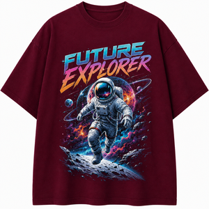 Camiseta Negra de Manga Larga para Hombre Future Explorer Astronaut con Estampado por Transferencia Térmica, Cuello Redondo, Corte Regular, Estilo Urbano, Jersey de Algodón - Product Image 1