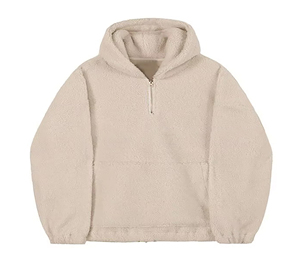 Sweat-shirt à capuche unisexe surdimensionné en polaire avec fermeture éclair, couleur unie, décontracté, pour l'hiver, coupe classique, en polyester tricoté - Product Image 2