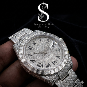 Montre personnalisable en quartz avec diamants Moissanite et quartz, style Hip Hop, mouvement automatique, bracelet en silicone, ton blanc argenté, pour affaires - Product Image 1