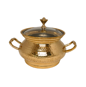 Olla tradicional de latón martillado con tapa interior a juego y asas laterales redondas, disponible a precios de mayorista. - Product Image 4