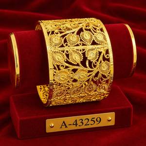 Geometric 10K Gold Zinc Alloy Bangles 24K Gold Plated Trendy Women's Wedding Zircon Jewelry Party Third Party Certified A-43048 - Product Image 1