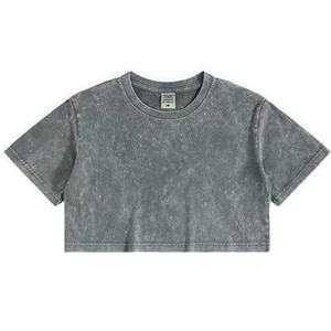 เสื้อยืดครอปคอกลมผู้หญิง สีดำล้วน ผ้าคอตตอนเจอร์ซีย์ แขนสั้น สวมใส่สบายๆ สำหรับฤดูใบไม้ผลิและฤดูร้อน ทรงปกติ ผ้าไม่ยับ - Product Image 1
