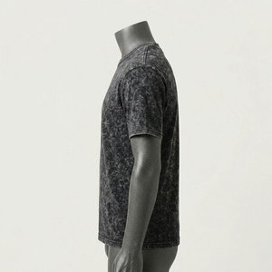 T-shirt en coton décontracté à col rond et manches courtes pour hommes, anti-rides, écologique, coupe oversize, effet délavé - Product Image 3