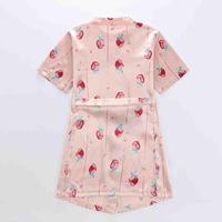 Robe de chambre légère en satin imprimé rayé pour filles, à manches courtes, col en V, longueur genou, avec nœud, style mignon d'été