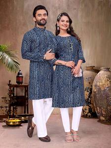 Ensemble de vêtements de fête pour couple, en tissu rayonne respirant et motif Bandhani traditionnel - Product Image 1