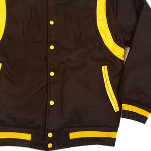 Chaqueta Bomber Varsity Unisex 2026 Negra y Dorada de Satén y Lana, Cortavientos, Térmica, Ligera, con Bordado Griego Personalizado para Universidad - Product Image 4