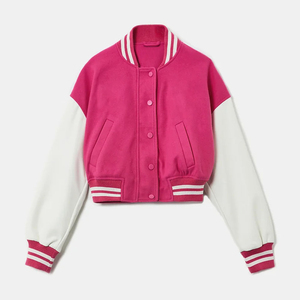<b>Women</b> Plus Size Cropped Varsity <b>Jacket</b> Custom Logo High Street Style College Design Stand Collar Blank Letterman Plain Wholesale - Product Image 1