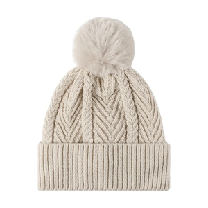 Unisex Striped <b>Beanie</b> Hat <b>With</b> <b>Pom</b> <b>Pom</b> 100% Acrylic Knitted Winter Cap For Adults Casual Style - Product Image 3